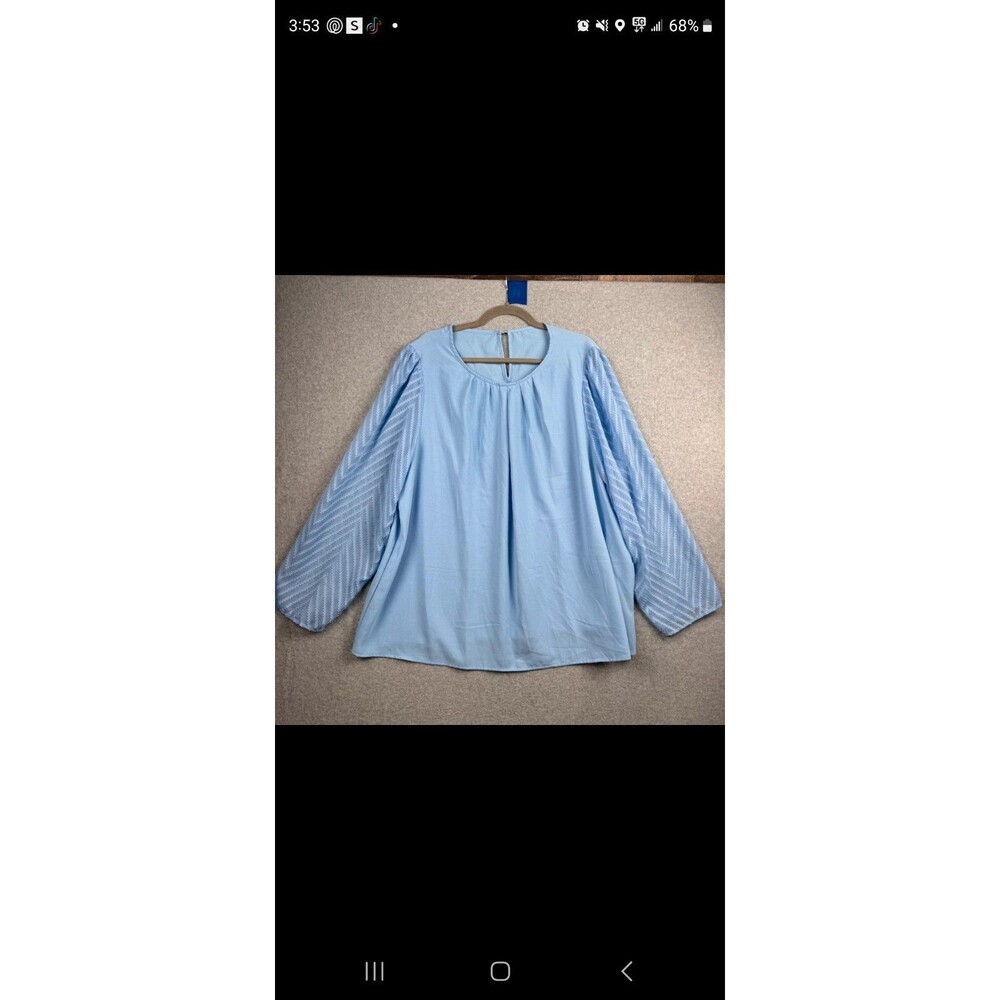 Shein Curve Light Blue Long Sleeve Pleated Blouse